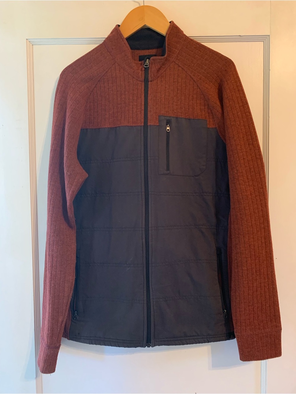 Prana Men's Rust & Charcoal Wool Sweater Jacket